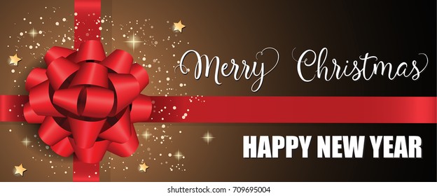 Merry Christmas Lettering, Ribbon and Bow