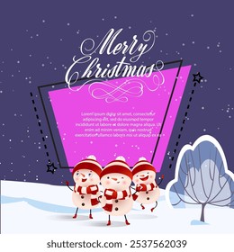 Merry Christmas lettering, sample text and snowmen. Christmas greeting card. Handwritten text, calligraphy. For leaflets, brochures, invitations, posters or banners.