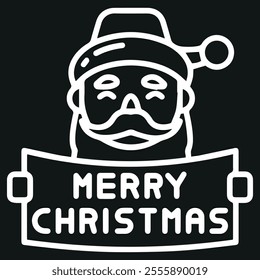 Merry christmas lettering with santa claus outline vector.