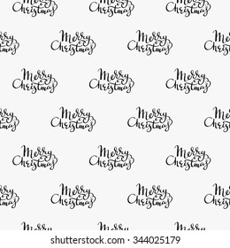 Merry Christmas lettering seamless pattern. Cute, simple vector christmas lettering for postcard and poster graphic design for textile, wrapping paper, hand drawn style christmas winter backgrounds.