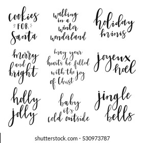 Merry Christmas lettering set. Vector logo, emblems, text design, calligraphy phrases 2017.
