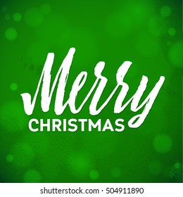 Merry Christmas Lettering Shine Background. Vector Illustration. Green Poster