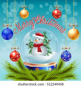 Merry Christmas Lettering with Snowman