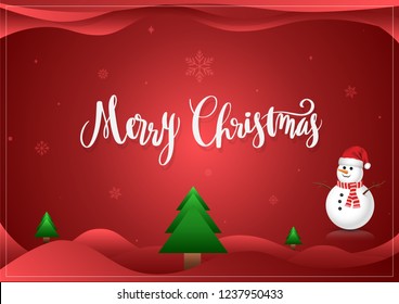 Merry Christmas lettering and snowman greeting card