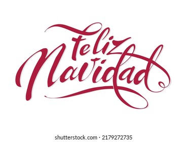 Merry christmas lettering in spanish Red handwritten letters isolated on white background. Beautiful hand drawn vector illustration for Latin American countries, Spain, Mexico.