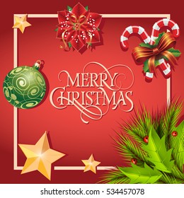 Merry Christmas Lettering in Square Frame