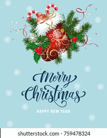 Merry Christmas lettering with stocking