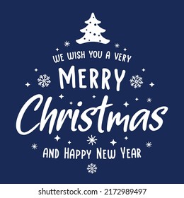 Merry Christmas lettering template. New Year card or invitation with snowflakes. 2023 seasons greetings. Vector vintage illustration.