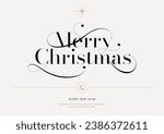 Merry Christmas lettering template. Xmas greeting card template, Invitation script calligraphy, Creative typographic quote, Holiday postcard element. Hand drawn style. Trendy vector line illustration.