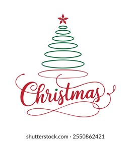 Merry Christmas lettering template. Xmas greeting card template, Invitation script calligraphy, Creative typographic quote, Holiday postcard element. Hand drawn style. Trendy vector line illustration.
