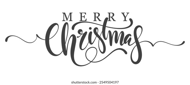 Merry Christmas lettering text calligraphic inscription. Christmas handwritten lettering. Xmas text isolated on transparent for postcard, poster, banner design element.