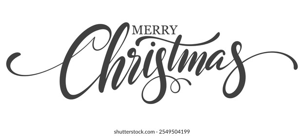 Merry Christmas lettering text calligraphic inscription. Christmas handwritten lettering. Xmas text isolated on transparent for postcard, poster, banner design element.