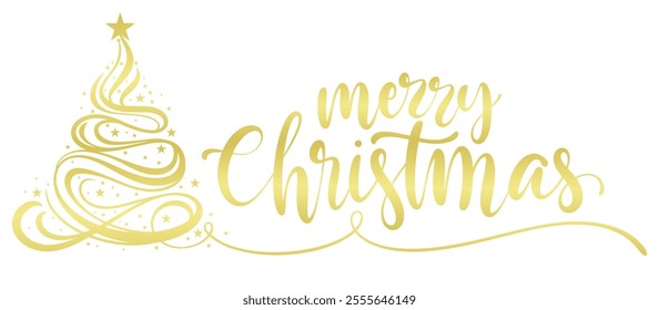 Merry Christmas lettering text calligraphic inscription. Christmas handwritten lettering. Xmas text isolated on transparent for postcard, poster, banner design element.