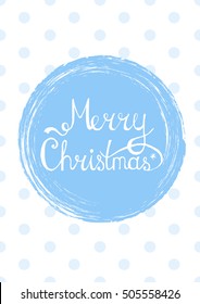 Merry Christmas lettering text into winter Christmas ball decorated snow. Winter holiday background with typography element isolated on white.