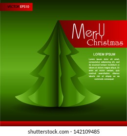 Merry Christmas lettering tree background, vector