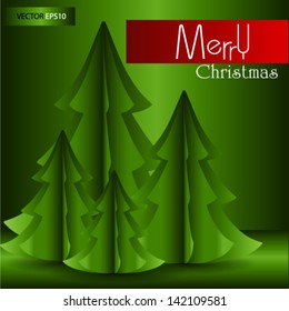 Merry Christmas lettering tree background, vector