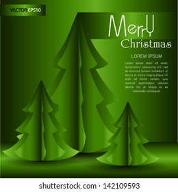Merry Christmas lettering tree background, vector