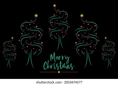 Merry Christmas Lettering with Christmas Tree clipart vector illustration