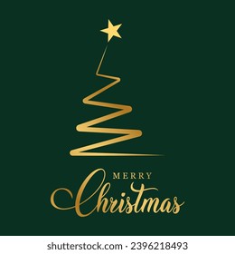 Merry Christmas lettering and Christmas tree vector illustration.