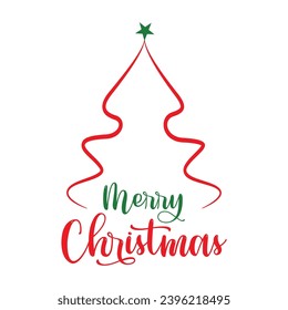 Merry Christmas lettering and Christmas tree vector illustration.
