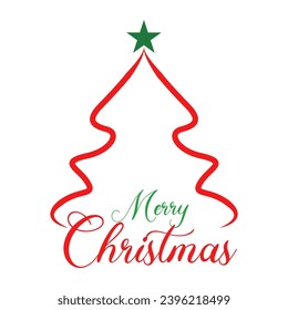 Merry Christmas lettering and Christmas tree vector illustration.