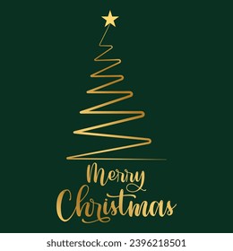 Merry Christmas lettering e ilustración vectorial de árbol de Navidad.