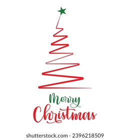 Merry Christmas lettering and Christmas tree vector illustration.