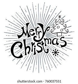 Merry Christmas lettering with tree. Vector illustration for greeting card and poster invitations.