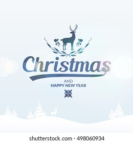 Merry Christmas lettering typography. Handwriting text design with winter holidays calligraphy. Happy New Year greeting card decoration on bright background. Abstract vector.