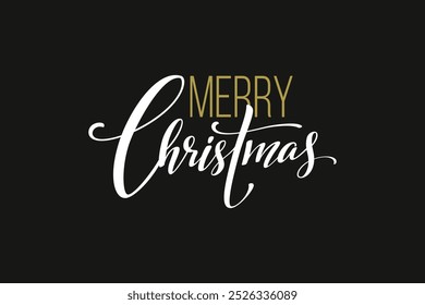 Merry christmas lettering typography text design vector illustration black and white editable background