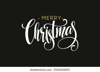 Merry christmas lettering typography text design vector illustration black and white editable background