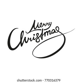 Merry Christmas lettering. Vector black text calligraphic design hand draw illustration. Creative typography for holiday greeting gift poster. Calligraphy font style tagline. White background.