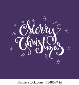 Merry Christmas lettering. Vector clipart for Christmas cards and photo overlays. Hand drawn typography element. Brushed script with texture.