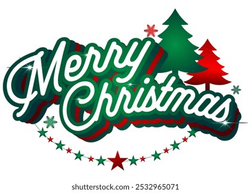 Merry Christmas Lettering Vector, Festive Holiday Typography, Christmas Greeting Design, Joyful Script Text, Christmas Card Decoration Elements