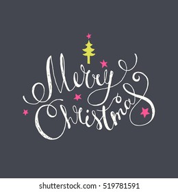Merry Christmas lettering. Vector hand drawn illustration for winter holidays design