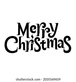 Merry Christmas Lettering. Vector illustration isolated on white. Cute composition for advertising or greeting cards. Holiday new-tear banner.