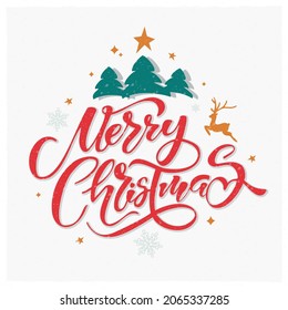 Merry Christmas lettering. Vector Illustration. Isolated calligraphic text  Merry Christmas for Holiday Greeting Gift Poster card. Typography design for banner. 