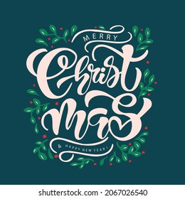 Merry Christmas lettering. Vector Illustration. Isolated calligraphic text  Merry Christmas for banner. 