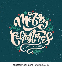 Merry Christmas lettering. Vector Illustration. Isolated calligraphic text  Merry Christmas and Happy New Year for Holiday Greeting Gift Poster card. Typography design for banner. 