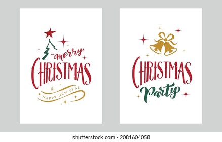 Merry Christmas lettering. Vector Illustration. Isolated calligraphic text  Merry Christmas and Happy New Year for Holiday Greeting Gift Poster card. Typography design for banner. 