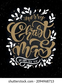 Merry Christmas lettering. Vector Illustration. Isolated calligraphic text  Merry Christmas and Happy New Year for Holiday Greeting Gift Poster card. Typography design for banner. 