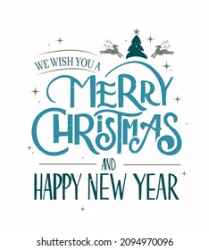 Merry Christmas lettering. Vector Illustration. Isolated calligraphic text  Merry Christmas and Happy New Year for Holiday Greeting Gift Poster card. Typography design for banner. 