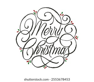 Merry Christmas - lettering vector isolated on white background