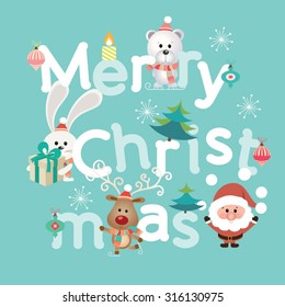 Merry Christmas Lettering. Vintage Christmas Background With Typography