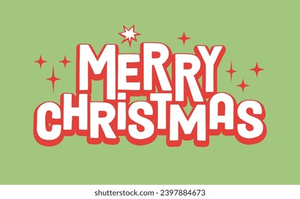 Merry christmas lettering. Vintage design in green and red. Xmas typographic banner design.