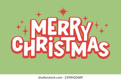 Merry christmas lettering. Vintage design in green and red. Xmas typographic banner design.