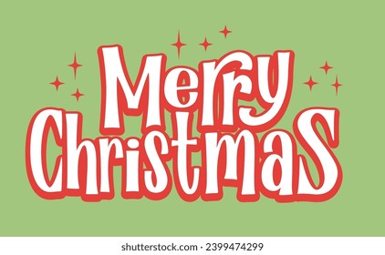 Merry christmas lettering. Vintage design in green and red. Xmas typographic banner design.