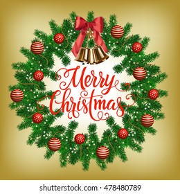 Merry Christmas Lettering with Wreath