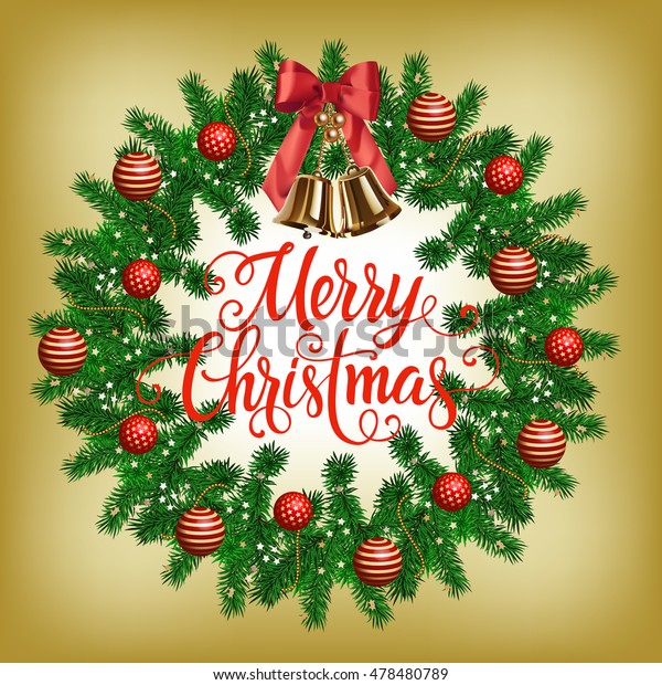 Merry Christmas Lettering Wreath Stock Vector (royalty Free) 478480789