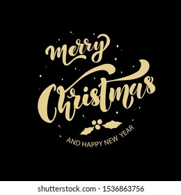 Merry Christmas lettering.Vector Illustration.Isolated calligraphic text  Merry Christmas  for Holiday Greeting Gift Poster card. Typography design for banner. 
